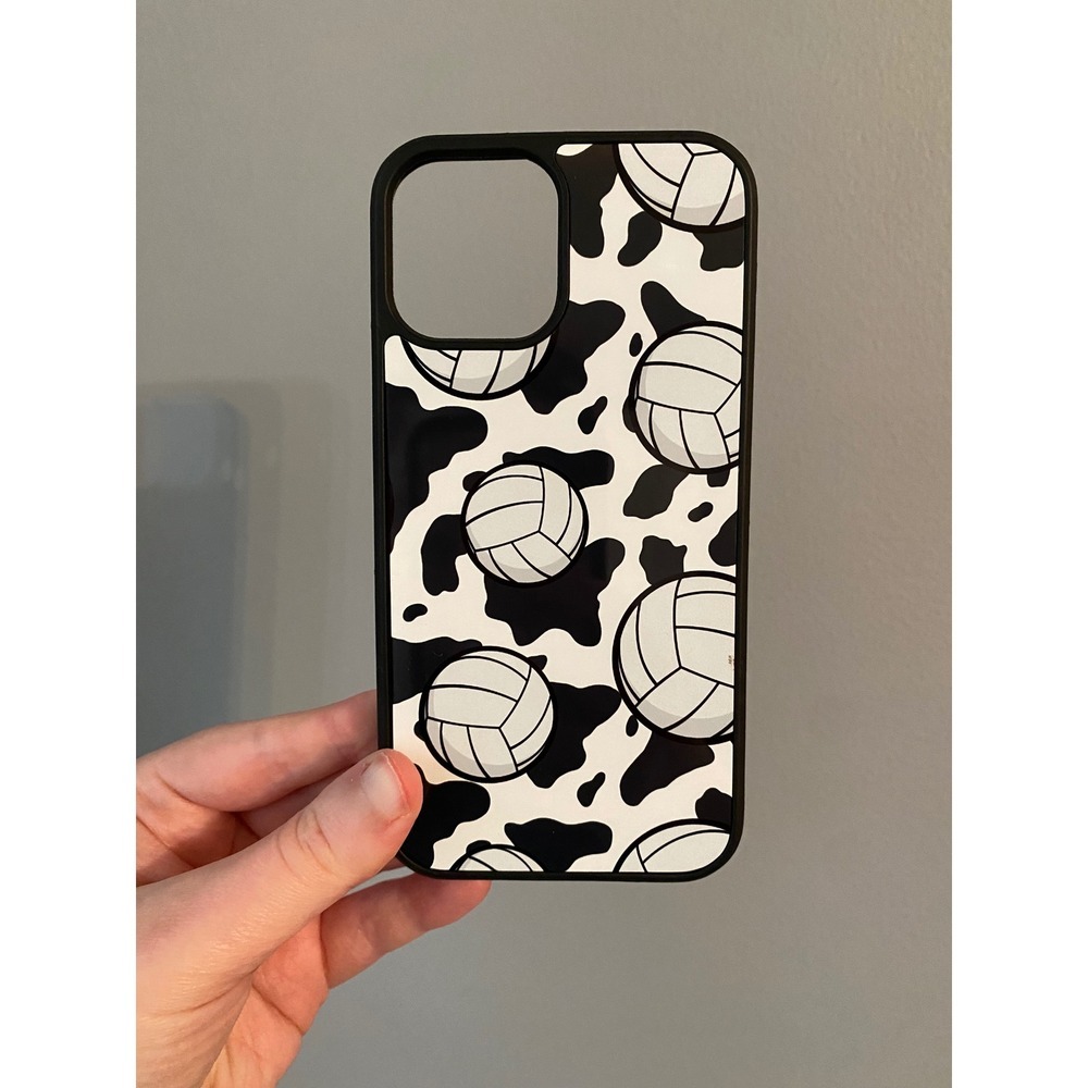 Volleyball Cow Print iPhone 12 12 Pro Case Unisex Black White Sporty Graphic